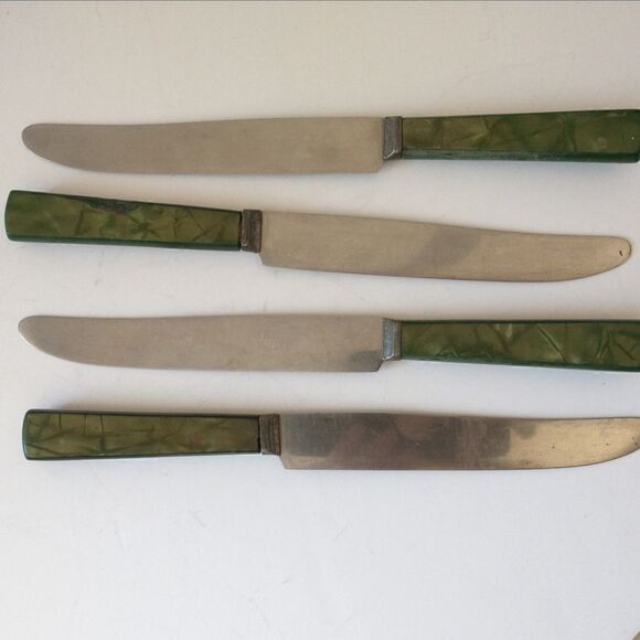 ROYAL BRAND Sharp Cutter Knife Set x 4 Marbled Celluloid Handles Stainless Steel - Picture 1 of 13